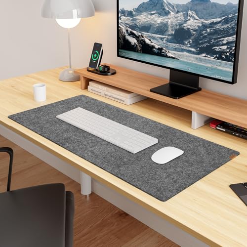 YSAGi Schreibtischunterlage Filz, 80x40cm Rutschfeste Schreibunterlage Tischunterlage Schreibtisch, Großes Mauspad Tastatur Unterlage Schreibtisch Zubehör für Büro & Homeoffice, Dunkelgrau von YSAGi