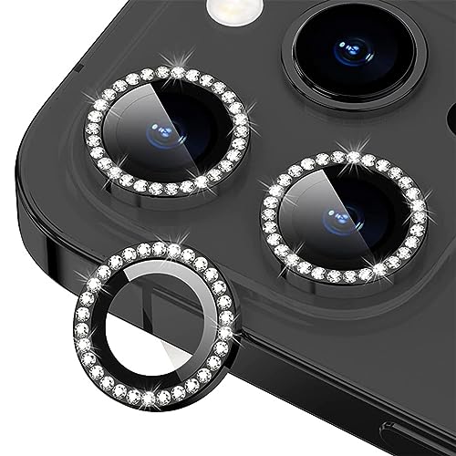 YSJJZRL 9H Blitzbohrring Kamera Objektiv Film Glitzer HD gehärtetes Glas Kamera Abdeckung für iPhone 14/14 Pro Max/13/12 usw. (für IP 12 Pro, Schwarz) von YSJJZRL