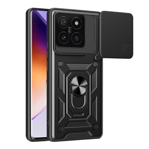 YSONCHAN Hülle für Xiaomi 14T 5G/Xiaomi MII 14T 5G, Schutzhülle mit Stoßfeste Objektiv Cover, Bumper Handyhülle mit Magnetring und Dreh Ständer, Robuste Hülle. Schwarz von YSONCHAN