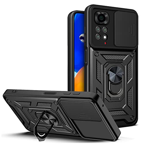 YSONCHAN Hülle für Xiaomi Redmi Note 14 Pro 4G, Schutzhülle mit Stoßfeste Objektiv Cover, Bumper Handyhülle mit Magnetring und Dreh Ständer, Robuste Hülle. Schwarz von YSONCHAN