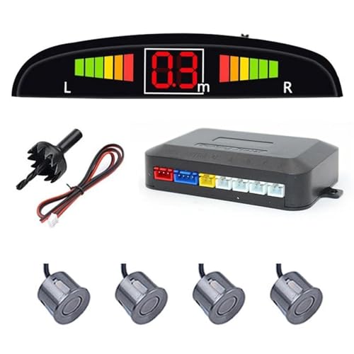 Sensoren Auto Digital Screen Parkplatz Sensor Kit Hintergrundbeleuchtung Display 4 Sensoren 22mm Reverse Radar Detektor Auto Einparkhilfe(Grey) von YSQOFD