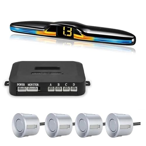 Sensoren Parksensor-Hintergrundbeleuchtung Parktronic Monitor Display Kit Backup-Detektor-Assistent 4 Sonden Auto Einparkhilfe(Silber) von YSQOFD