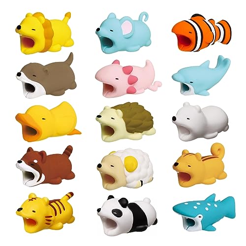 YSTrillion 15 Stück Tiere Kabel Kabelschutz,USB Ladekabel Schutz,Cute Animal Data Line Protector Bites Cable External Protector Anti-Fracture Prevents Breakage von YSTrillion