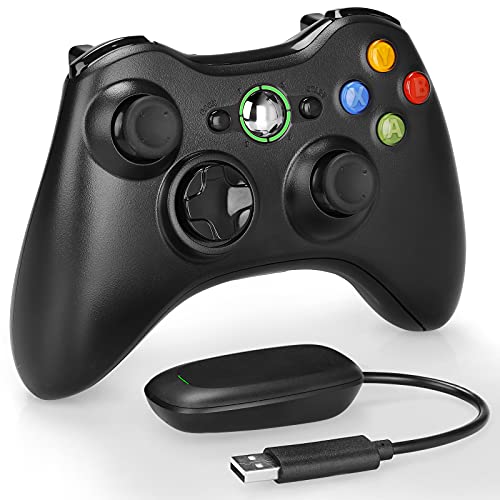 YTEAM Wireless Controller für Xbox 360, 2,4GHZ Xbox 360 Wireless Controller mit Receiver Adapter, Dual-Vibration Gamepad Joystick für Xbox 360/ PC/Windows(Schwarz) von YTEAM