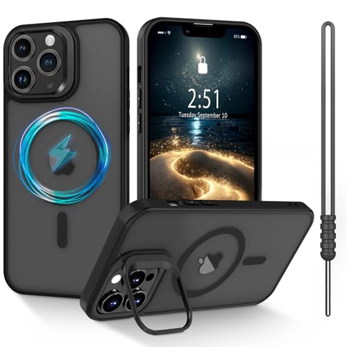 iPhone 13 Pro Max Hülle mit MagSafe, Hanyhülle iPhone 13 Pro Max mit Ständer Magnetisch Dünn Matte Touch Durchscheinendes, Rutschfest Kratzfest Schutz Stoßfest Hülle für iPhone 13 Pro Max Matt Schwarz von YUANDMI