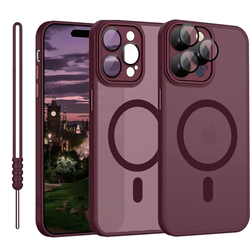 iPhone 15 Pro Max Hülle Magnetic, Hanyhülle iPhone 15 Pro Max Magnetisch Leicht Dünn Matte Touch Kameraschutz Kratzfeste Anti-Gelb Kratzfest Schutz Hülle iPhone 15 Pro Max Dunkel Rot von YUANDMI