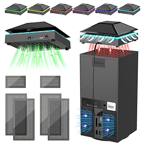 RGB-Lüfter für Xbox Series X Konsole, YUANHOT verbesserter Staubschutz-Kühler mit 3 Gängen einstellbarer Geschwindigkeit, 7 bunte LED-Lichter, extra 2 USB-Anschlüsse für Xbox Series X von YUANHOT