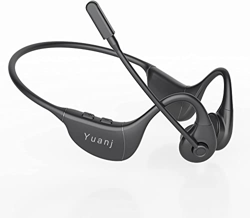 YUANJ Kabellose Knochenschall Kopfhörer Bluetooth 5.3, Wasserdicht Headset mit Mikrofon, Kopfhörer mit Mikrofon für Büro, Meeting, Truck-Fahrer von YUANJ
