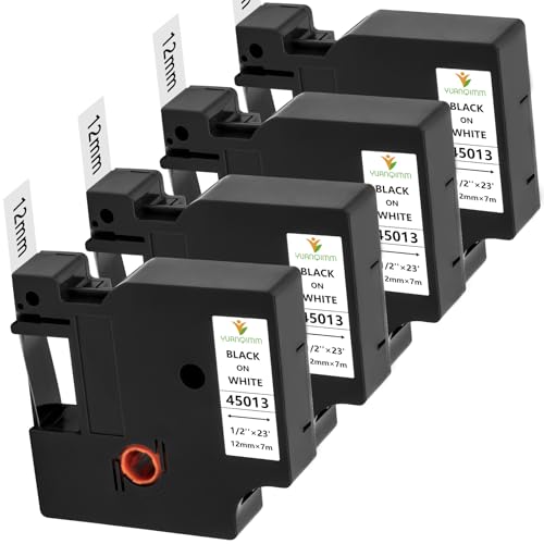 4x Yuanqimm Kompatibel für Dymo D1 45013 S0720530 Bänder 12mm x 7m Schwarz auf Weiß Etikettenband für Dymo LabelManager 160 210D 360D 280 420P 500TS PNP Labelpoint 250 100 150 Labelwriter 450 DUO von YUANQIMM