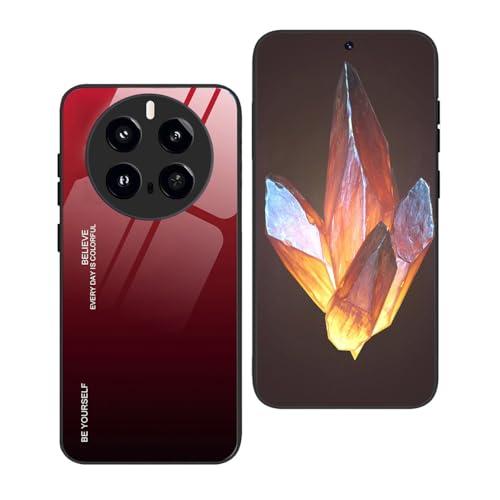 YUECXIN Hülle für Honor Magic 7 Pro (Magic7 Pro) Handyhülle, Ultradünne Farbverlauf Farbe Gehärtetem Glas Zurück Case + Weiche TPU Bumper Stoßfest Silikon Schutzhülle, Rot schwarz von YUECXIN