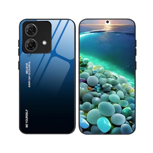 YUECXIN Hülle für Motorola Moto G84 5G Handyhülle, Ultradünne Farbverlauf Farbe Gehärtetem Glas Zurück Case + Weiche TPU Bumper Stoßfest Silikon Schutzhülle, Blau Schwarz von YUECXIN