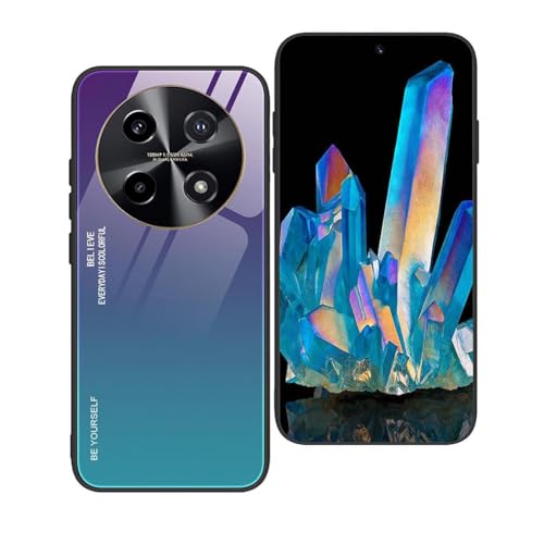 YUECXIN Hülle für Realme 13 Pro 5G / Realme 13 Pro+ Handyhülle, Ultradünne Farbverlauf Farbe Gehärtetem Glas Zurück Case + Weiche TPU Bumper Stoßfest Silikon Schutzhülle, Blau von YUECXIN