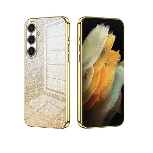 YUECXIN Hülle für Samsung Galaxy S25+ Plus mit Glitzerkarton mit Farbverlauf, Galvanisierte Kanten Handyhülle, Ultra Dünn Stoßfest Weich Silikon TPU Bumper Schutzhülle, Gold von YUECXIN