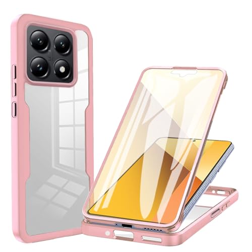 YUECXIN Hülle für Xiaomi 14T Pro mit Eingebautem Displayschutz Klare 360° Rundumschutz Schutzhülle, Robust Stoßfest Kratzfeste Silicone TPU Bumper Handyhülle, Rosa von YUECXIN