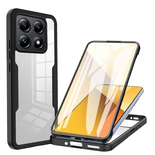 YUECXIN Hülle für Xiaomi 14T mit Eingebautem Displayschutz Klare 360° Rundumschutz Schutzhülle, Robust Stoßfest Kratzfeste Silicone TPU Bumper Handyhülle, Schwarz von YUECXIN