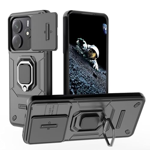 YUECXIN Hülle für Xiaomi Redmi Note 14 5G mit Kameraabdeckung und 360° Drehen Ring Ständer, Hart PC Back＆Weiche TPU Bumper Silikon Stoßfest Rüstung Case Schutzhülle, Schwarz von YUECXIN