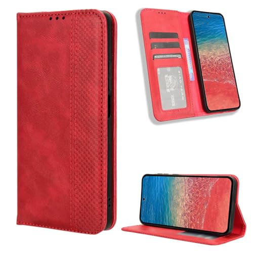 YUECXIN Klapphülle Handyhülle für Xiaomi Redmi 14C 4G Hülle, Premium Folio PU Lederhülle mit Ständer Brieftasche Kartenfächer, Stoßfeste Magnetische Schutzhülle, Rot von YUECXIN