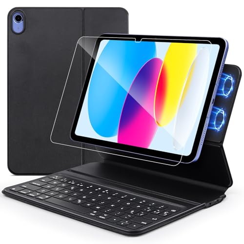 YUEJIDZ Tastatur für iPad 10 Generation 2022, magnetische Halterung, Hülle mit Bluetooth-Tastatur für iPad der 10. Generation 2022, Spanisch Ñ, QWERTY, Schwarz von YUEJIDZ