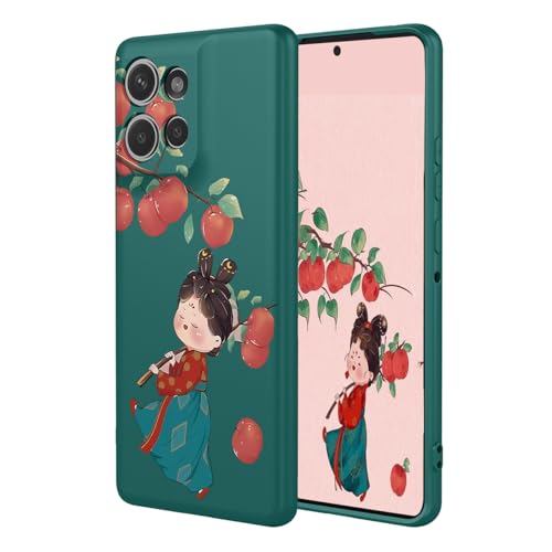 YUEQIAN Flüssig Silikon Hülle für Motorola Edge 50 Neo 5G, Ultradünn Weich Liquid TPU Stoßfest Schutzhülle, Blumen Cartoon Mädchen Muster Mikrofaserfutter Handyhülle. Apfel von YUEQIAN