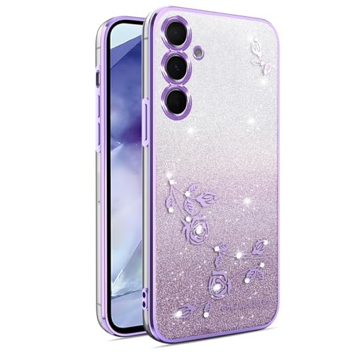 YUEQIAN Glitzer Hülle für Realme 13 Pro 5G/Realme 13 Pro+ Plus 5G, Ultra Dünn Transparent Weich TPU Silikon Stoßfest Handyhülle, Glänzende Diamant Blumen Frauen Mädchen Schutzhülle. Lila von YUEQIAN