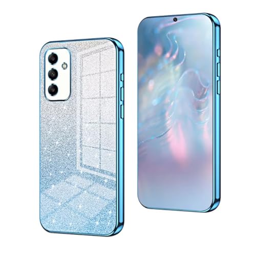 YUEQIAN Glitzer Hülle für Samsung Galaxy A35 5G, Ultra Dünn Glänzend Bling Pailletten Stoßfest Handyhülle, Luxus Galvanik Frauen/Mädchen TPU Bumper Schutzhülle, Blau von YUEQIAN