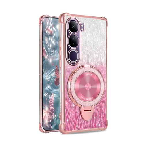 YUEQIAN Glitzer Hülle für Vivo V40 SE 80W, Ultradünn Transparent Bling Pailletten Ring Ständer Handyhülle, Glänzend Weiches TPU Mädchen Stoßfest Schutzhülle. Rosa von YUEQIAN