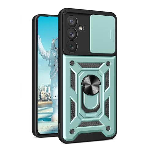 YUEQIAN Hülle für Honor Magic 7 Lite 5G (Magic7 Lite)/X9c, Schiebekamera Abdeckung & Drehbarer Ständer Ring Stoßfest Handyhülle, Hard PC + TPU Militär Rüstung Kratzfes Schutzhülle, Grün von YUEQIAN