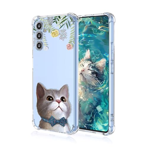 YUEQIAN Hülle für Honor Magic 7 Pro (Magic7 Pro), Bunte Hübsch Blumen Cartoon Muster Clear Handyhülle, Transparent Ultradünn Weich TPU Bumper Stoßfest Mädchen Schutzhülle (Katze) von YUEQIAN