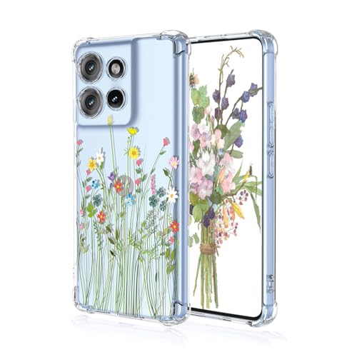 YUEQIAN Hülle für Motorola Edge 50 Neo 5G, Bunte Hübsch Blumen Cartoon Muster Clear Handyhülle, Transparent Ultradünn Weich TPU Bumper Stoßfest Mädchen Schutzhülle (Blume) von YUEQIAN