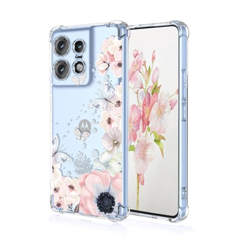 YUEQIAN Hülle für Motorola Edge 50 Pro, Bunte Hübsch Blumen Cartoon Muster Clear Handyhülle, Transparent Ultradünn Weich TPU Bumper Stoßfest Mädchen Schutzhülle (Sakura) von YUEQIAN