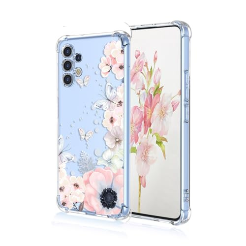 YUEQIAN Hülle für Samsung Galaxy A13 4G, Bunte Hübsch Blumen Cartoon Muster Clear Handyhülle, Transparent Ultradünn Weich TPU Bumper Stoßfest Mädchen Schutzhülle (Sakura) von YUEQIAN