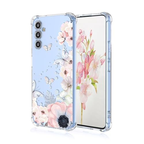 YUEQIAN Hülle für Samsung Galaxy S24 FE, Bunte Hübsch Blumen Cartoon Muster Clear Handyhülle, Transparent Ultradünn Weich TPU Bumper Stoßfest Mädchen Schutzhülle (Sakura) von YUEQIAN