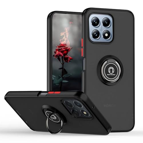 YUEQIAN Hülle für Xiaomi 14T Pro 5G, 360° Drehbarer Ständer Ring Stoßfest Handyhülle, Mattiert Durchscheinend Hart PC + Weich TPU Silikon Doppelt Schutzhülle, Schwarz Rot von YUEQIAN