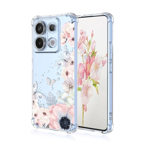 YUEQIAN Hülle für Xiaomi Redmi Note 13 4G, Bunte Hübsch Blumen Cartoon Muster Clear Handyhülle, Transparent Ultradünn Weich TPU Bumper Stoßfest Mädchen Schutzhülle (Sakura) von YUEQIAN