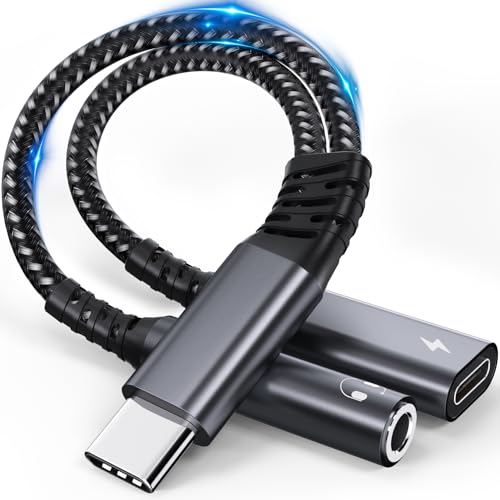 USB C auf Klinke Adapter und Laden - 2 in 1 Typ C auf 3,5mm Aux Kopfhörer Adapter mit DAC Chip,Unterstützt PD 60W Schnellladung für iPhone 16 Pro Max, Samsung Ultra/S24/S24+,Huawei usw USB C auf Klinke Adapter und Laden - 2 in 1 Typ C auf 3,5mm Aux Kopfhörer Adapter mit DAC Chip,Unterstützt PD 60W Schnellladung für iPhone 16 Pro Max, Samsung Ultra/S24/S24+,Huawei usw von YUETUOL