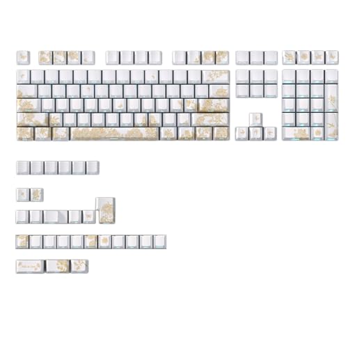 YUGSHNKFC 146/136 Tasten Tastenkappen Zoll Platin-Stickerei Tastenkappen-Set Seitendruck Hintergrundbeleuchtung Tastenkappen für mechanische Tastatur von YUGSHNKFC