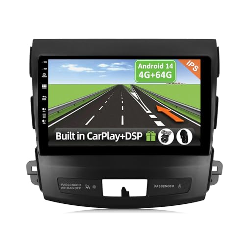 YUNTX Android 12 Autoradio passt für Mitsubishi Outlander/Peugeot 4007/Citroen C-Crosser - 4G+64G -[Eingebautes CarPlay/Android auto/DSP/GPS]-Kostenlose 4-Led Kamera-Unterstützung DAB/Lenkradkontrolle von YUN