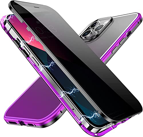 YUNQE Kompatibel mit iPhone 13 Pro, Displayschutzfolie, Anti-Peep-Magnet-Handyhülle, luxuriös, doppelseitig, Hardcover, Metallrahmen mit Kameralinse, Ganzkörperschutz, Violett von YUNQE