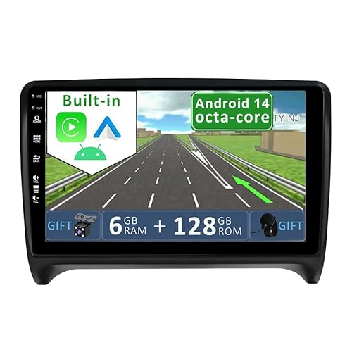 YUNTX [6GB+128GB] Android 14 Autoradio für Audi TT MK2 8J(2006-2012)-[Integriertes CarPlay/Android Auto/DSP/GPS]-9”IPS 2.5D-Kamera+MIC-DAB/Mirror Link/Bluetooth 5.0/360 Kamera/Lenkradsteuerung von YUNTX