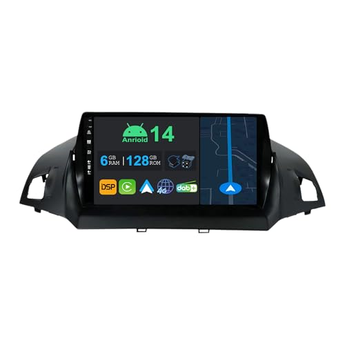 YUNTX 9 Zoll Android 13 Autoradio mit Navi Für Ford Kuga Escape C-max 2013-2017 | Octa Core | 6GB 128GB | Eingebaut 4G LTE | CarPlay & Android Auto | DSP | DAB | QLED | Dual Band WiFi | Bluetooth 5.0 von YUNTX