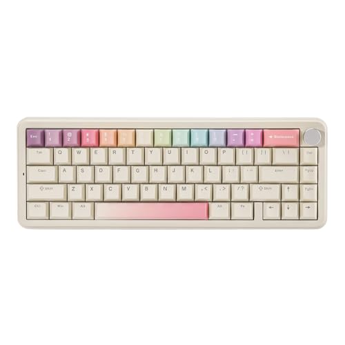 YUNZII B68 Wireless Mechanische Tastatur, Tri-Mode BT5.0/2.4GHz/USB-C Hot Swappable Gasket Cremige Tastatur, RGB Backlit NKRO, Nette Tastatur für Win/Mac (beige, Milk v2 Switch) von YUNZII