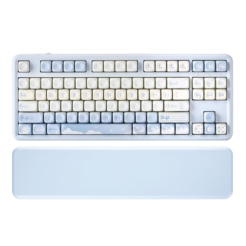 YUNZII B87 Drahtlose Mechanische Tastatur, QMK/VIA Software Custom Gaming Tastatur, Gasket RGB Tastatur mit MOA Keycaps, Wrist Rest, BT5.0/2.4G/USB-C NKRO für Win/Mac (Blue, Cocoa Cream v2 linear) von YUNZII