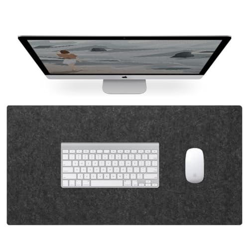 Filz-Schreibtischunterlage, groß, für Büro, Zuhause, rutschfeste Schreibtischunterlage, schützende Schreibtischunterlage, große Laptop-Matte, erweitertes Mauspad, Tastaturunterlage (Schwarz, 60 x 30 von YURRO