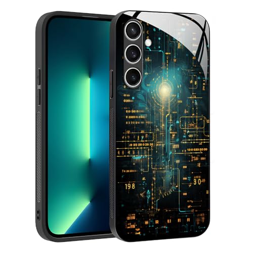 YUXING Hülle für Xiaomi Redmi Note 14 5G - Abstraktes Geometrie Muster Design Handyhülle Dünn Kratzfest Glas Rückseite, rutschfest Stoßfeste Schutzhülle (Cyberpunk) von YUXING