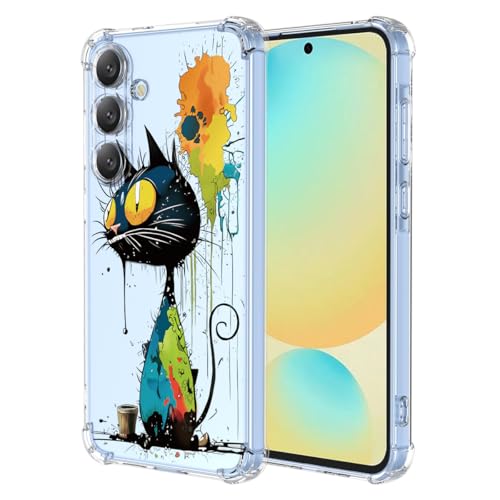 YUXING Transparente Hülle für Samsung Galaxy A16 5G / 4G - Cute Cool Muster Design Dünn Schutzhülle Weiche Clear TPU Stoßfester Bumper HandyHülle (Black Cat) von YUXING