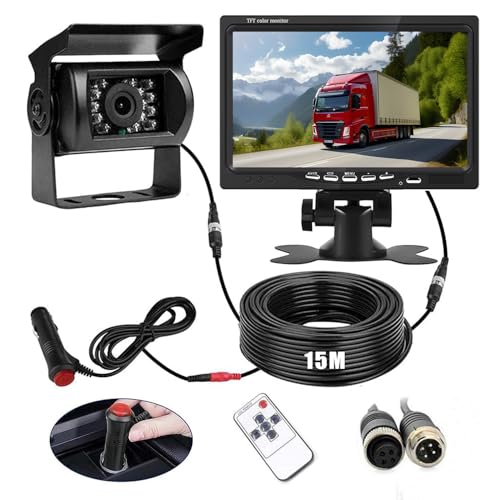 Rückfahrkamera-Set und Monitor, kabelgebunden, TFT-LCD-Display, Rückfahrkamera, wasserdicht, Nachtsicht, 7 Zoll, Set für Rückfahrkameras für Bus/LKW/Anhänger/Camping von YUZEU