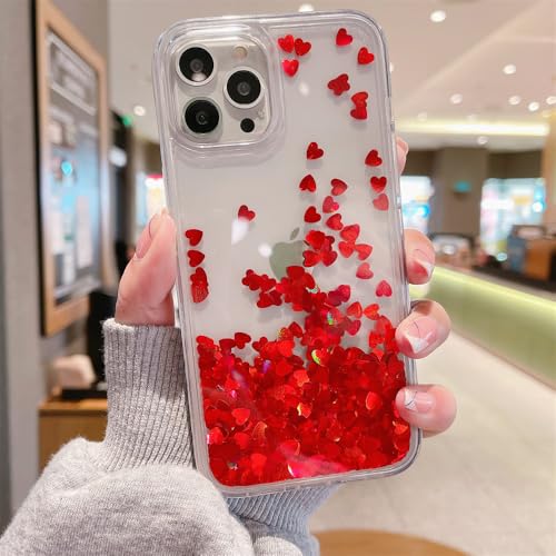 YVWUNH Flüssiger Glitzer, weiche Silikon-Handyhülle für iPhone 15 14 13 12 11 Pro Max X XS XR 7 8 6 6s Plus Pailletten Quicksand Bling Cover, rot, für iPhone 7 8 von YVWUNH