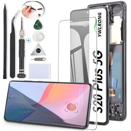 OLED-Bildschirm für Samsung Galaxy S20 Plus 5G G986, Ersatz für Samsung Galaxy S20 Plus G985, LCD-Display, Touchscreen-Digitizer, Ersatz mit Werkzeugen (mit Fingerabdruck, schwarzer Rahmen) von YWLRONG