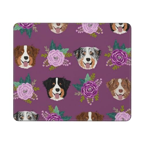 YXDVPALNE Aussie Hund Blumen Australischer Schäferhund, Mauspad, rutschfeste Gummiunterseite, wasserdichtes Mauspad, 25 x 30 cm von YXDVPALNE