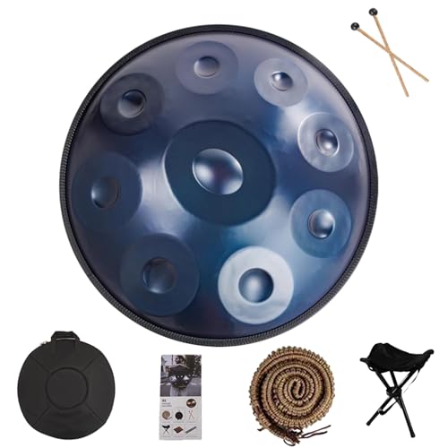 22-Zoll-Handpan-Trommelinstrument, 9/10/12-Noten-Handpan-Trommel-Sets, 432 Hz/440 Hz Wasserdichte Musikalische Regentrommel, Zungentrommel Für Klangheilung, Meditation(Blue,9 Notes (432Hz)) von YXVSZB